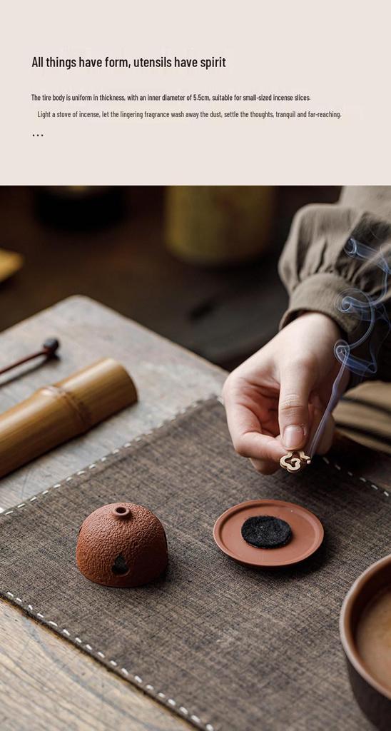 Guanlan Zisha Ceramic Incense Burner - Round Lid, Ideal for Sandalwood & Agarwood, Zen Tea Ceremony Ornament.