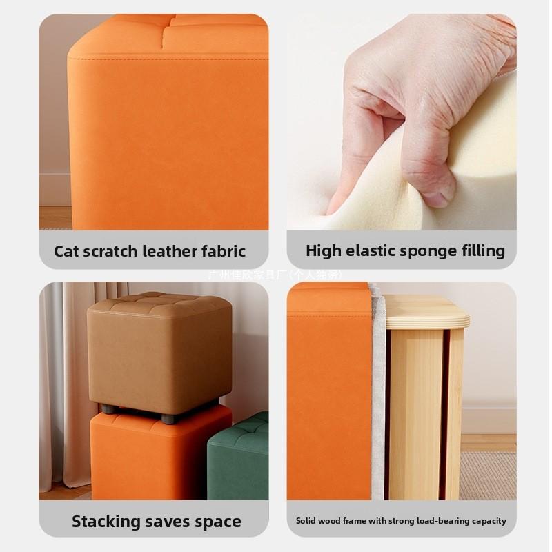 Rubber Wood Low Stool Minimalist Padded Ottoman for Living Room Coffee Table Compact Shoe Changing Bench for Entryway Use