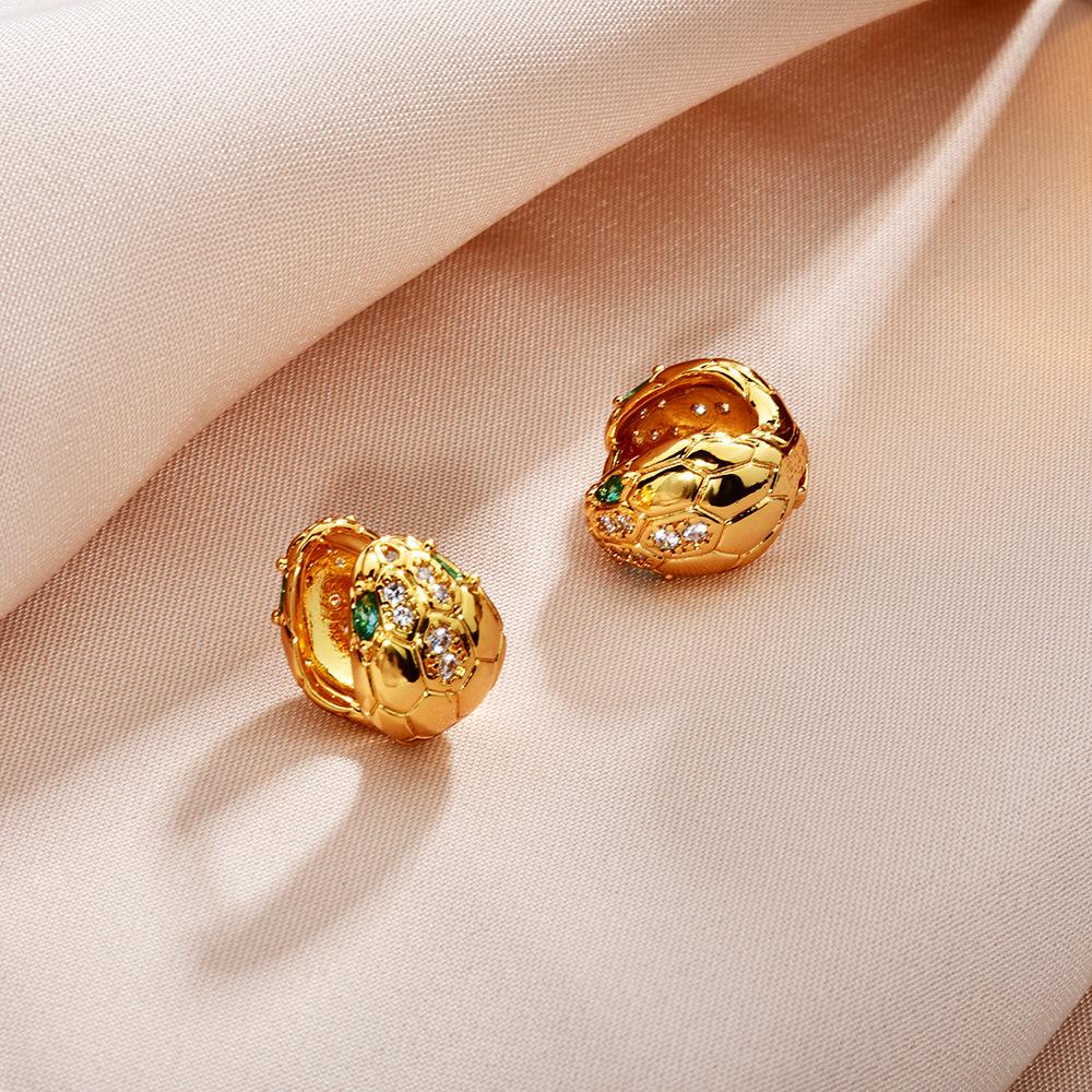2026 Luxury Snake Head Huggie Earrings Vintage Micro-Paved Zircon Gold Plated Animal Jewelry for Women
