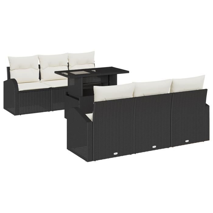 VidaXL Ensemble de 7 Canapés de Jardin avec Coussins Noir en Rattan Poly 3348563