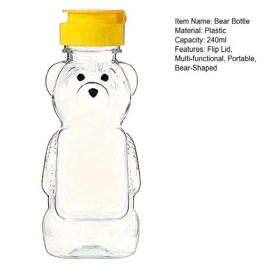 240ml Plastik Bär Honigflaschen Gläser Leer Honig Squeeze Behälter mit Klappdeckel Wiederverwendbare Bärenförmige Saftflasche zur Aufbewahrung und Dosierung von Sirup und Soße