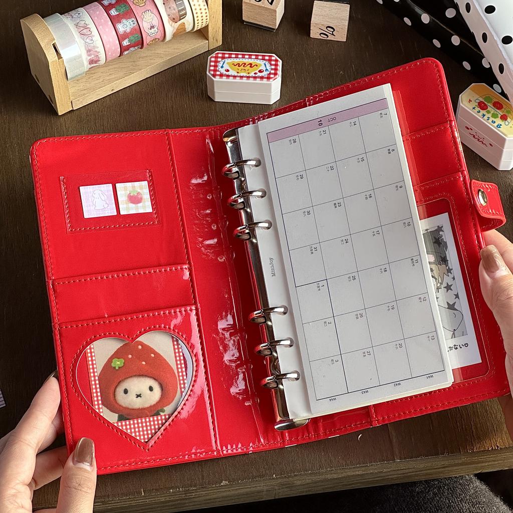 Retro Red Heart Polka Dot A6 Loose Leaf Notebook – Stylish Portable Journal Diary for Students, High Appearance Travel Noteboo