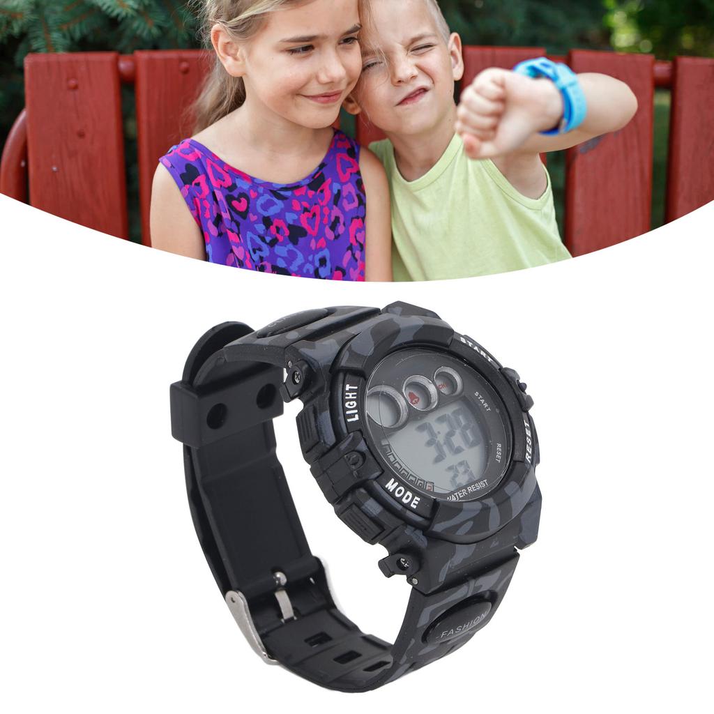 Kids Camouflage Digital Watch Alarm Clock Date Display Split Time On Time Alarm 12Celsius24 Hour 7 Colors LED Backlight 50m Waterproof Watch for Boys