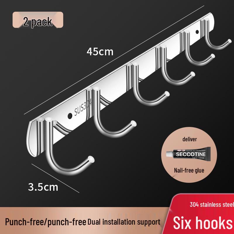 304 Stainless Steel Single Row Coat & Towel Hooks - Strong Load-Bearing for Kitchen & Bathroom