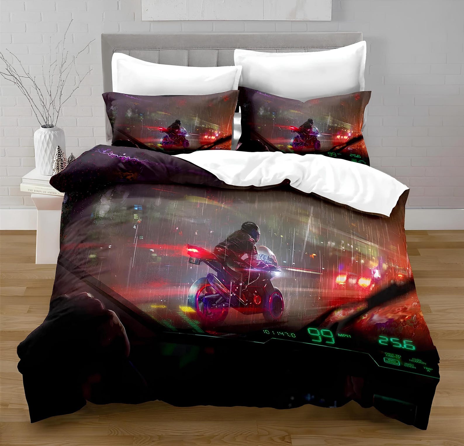 Cyberpunk City Duvet Cover Set: Custom Gamer Bedding 135x200cm