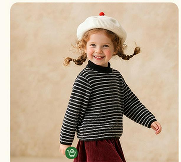Tongbei 2025 Winter Girls' Striped Semi-High Neck Sweater: Soft, Warm, Versatile