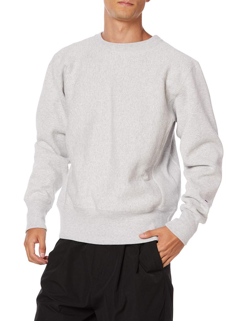 Champion Long Sleeve Reverse Weave Crew Neck Silver Size L Men's Sweatshirt, 11.5oz, Fleece-Lined, Gray, (C3-W004)