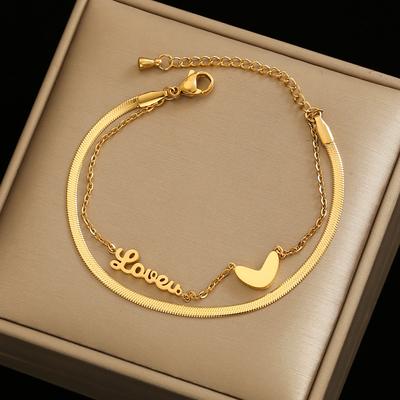 Luxury Famous Brand Zircon Double Heart Letter LOVE Anklet Women Gold Color Stainless Steel Ladies Zircon Not Fade
