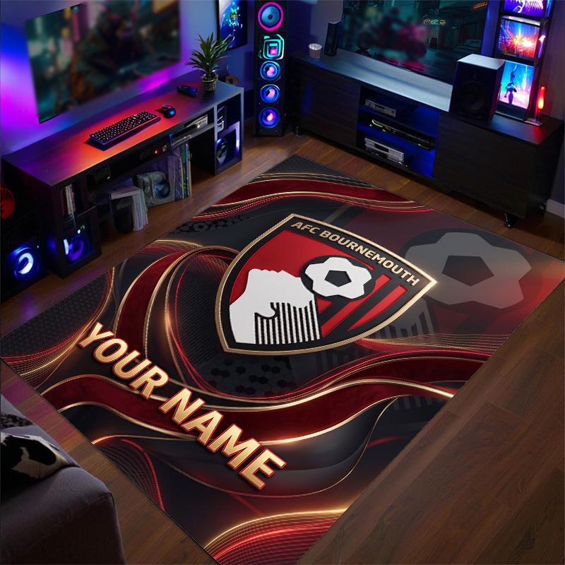 Crystal Velvet Rug Bournemouth Football Print Custom Name Text Floor Mat Home Decor