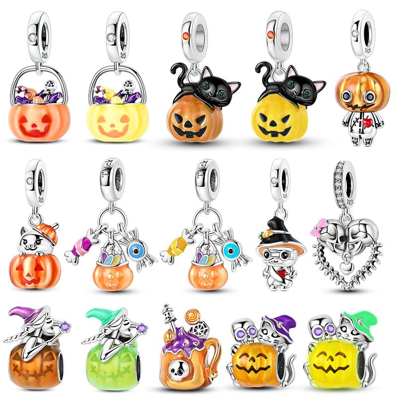 Copper Metal Halloween Series Pumpkin Witch Doll Skull Candy Charm Bead Components Bead Components Compatible With Bracelet High Quality Fine Jewelry