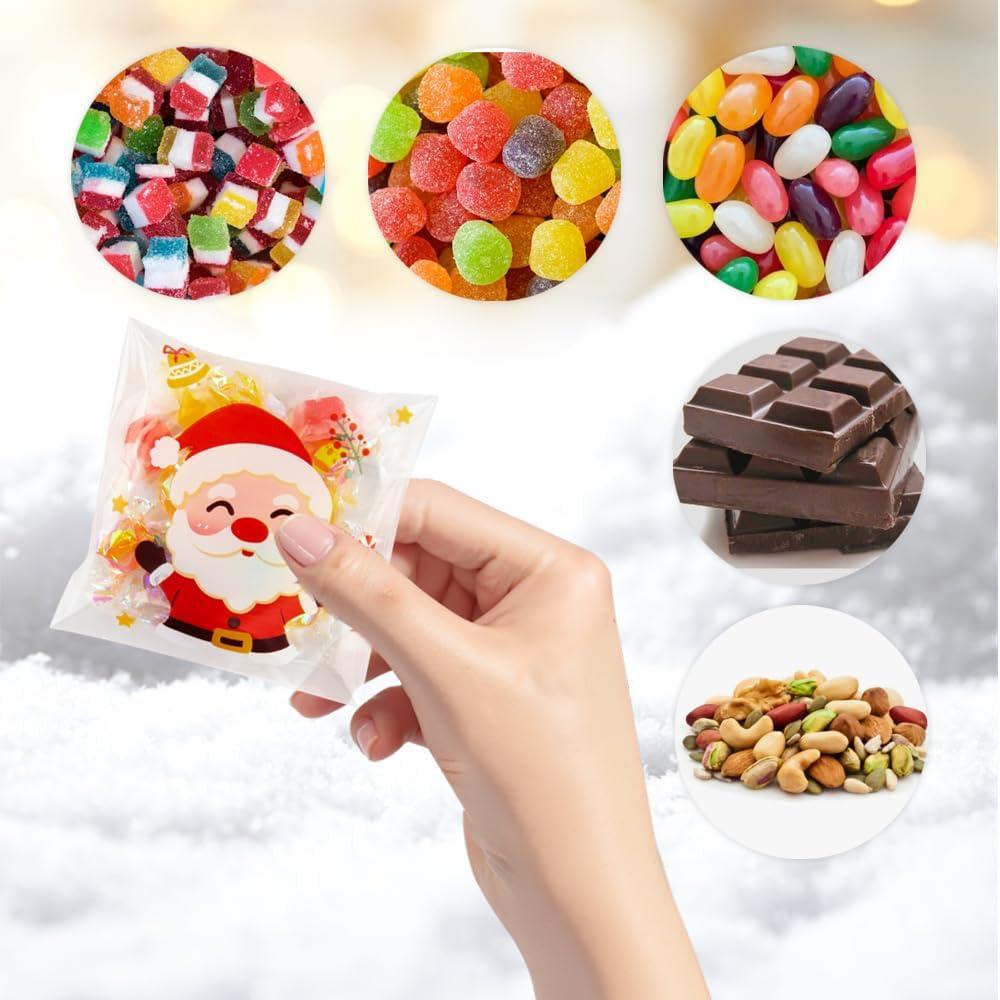 100 pieces of Christmas Candy Bags - Merry Christmas Candy bags, plastic Christmas cellophane cello candy Cookies Gift snack bag