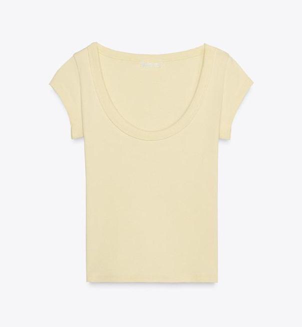 Women's Summer Sweet & Spicy Slim Fit Round Neck Ribbed Cotton T-Shirt, Short Sleeves