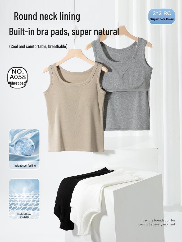 Slim-Fit Women's Threaded Tank Top with Integrated Pads - Comfortable, No Restriction, Ideal for Spring/Summer Yoga & Outer or Base Layer Wear.