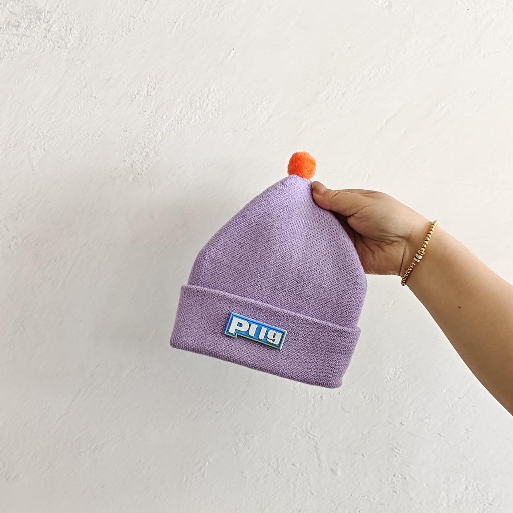 Baby Knit Wool Hat for 0-12 Months - Boys & Girls Solid Color with Letter Sticker - Warm Autumn & Winter Cap