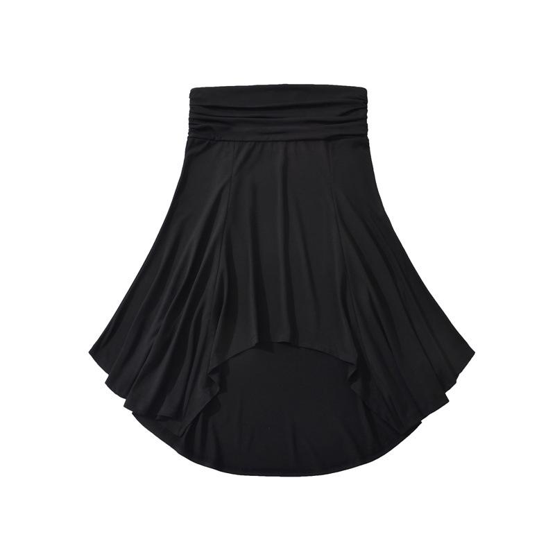 26004 - Stylish Low-Waist Pleated Irregular Black Midi Skirt