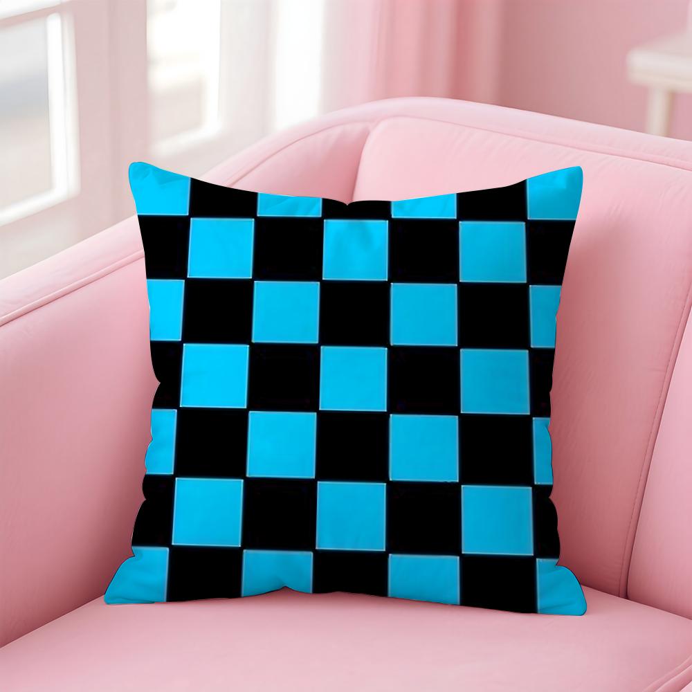 Classic Checkered Square Cushion Cover Linen Pillowcase Cover Soft Decor for Sofa Home Room