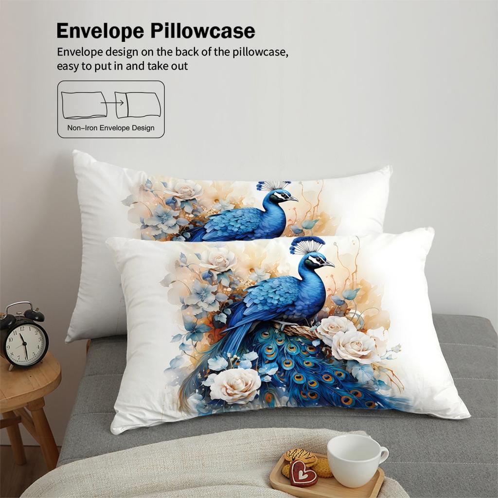 3D Peacock Bedding Set Peacock Bird Animal Duvet Cover Gorgeous Blue Feather Quilt Cover PillowcaseQueen Bedding Set