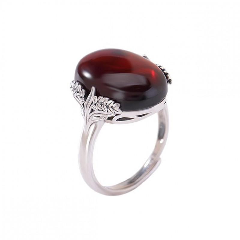Adjustable Vintage Blood Amber Resin Ring With Wheat Motif Minimalist Boho Statement Jewelry Women Men