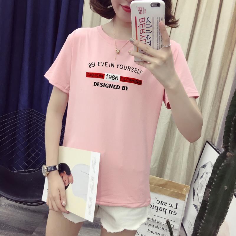 New Summer Korean Version Letter Printing White Short-sleeved T-shirt for Female Students Loose Women's T-shirt