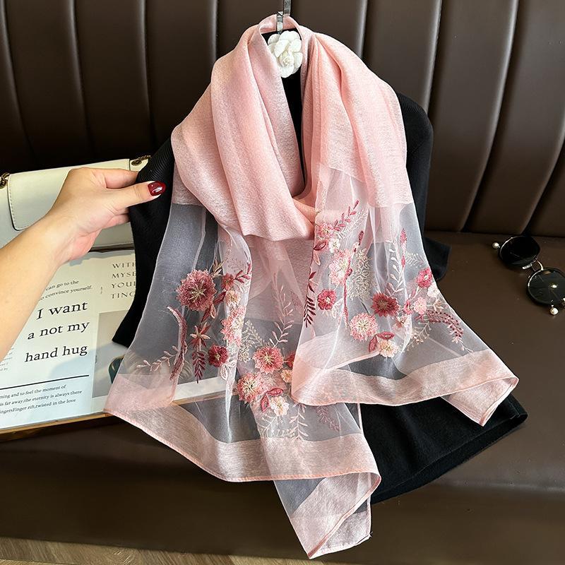New silk wool scarf Shawls Wraps Women Floral Embroidery Foulard Headkerchief Pashmina Poncho Scarves Headband Hijab Bandana