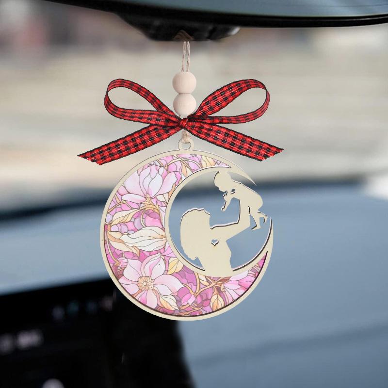 

2D акриловое автомобильное зеркало, подвесной орнамент, розовый двухслойный деревянный кулон, украшения для дерева, подвески для домашнего декора, подарки на день матери для мамы