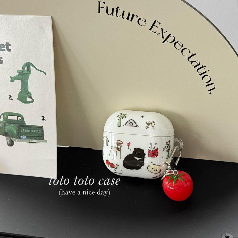 

Earphone Sleeves Apple 2 Generation Bluetooth Earbuds Case New Arrival Airpods3 Generation Three-Dimensional Tomato Pendant Airpodspro2 Drop-Resistant Apple AirPods 4 Shell + stereo tomato pendant