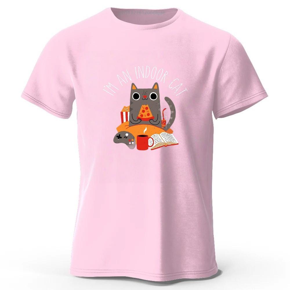 Home Style Pizza Cat Print Pure Cotton Short Sleeved Shirt Summer Menswomens Street Casual Trend Tshirt Large Size Loose Top