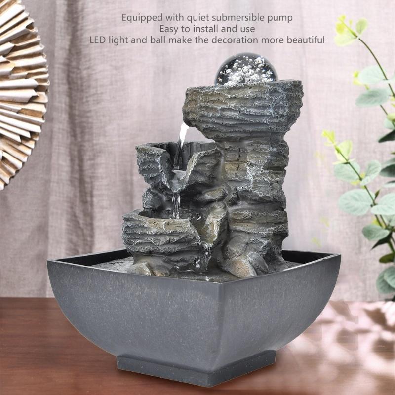 Elegant Resin Desktop Fountain Decoration Home Tabletop Landscape Ornament With Light BallEU Plug 220V