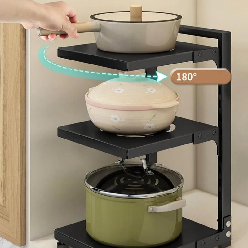 Carbon Steel Kitchen Storage Rack Multi-layer Lower Sink Cabinet Layered Pot Rack Kitchen Household Floor Lower Cabinet Storage