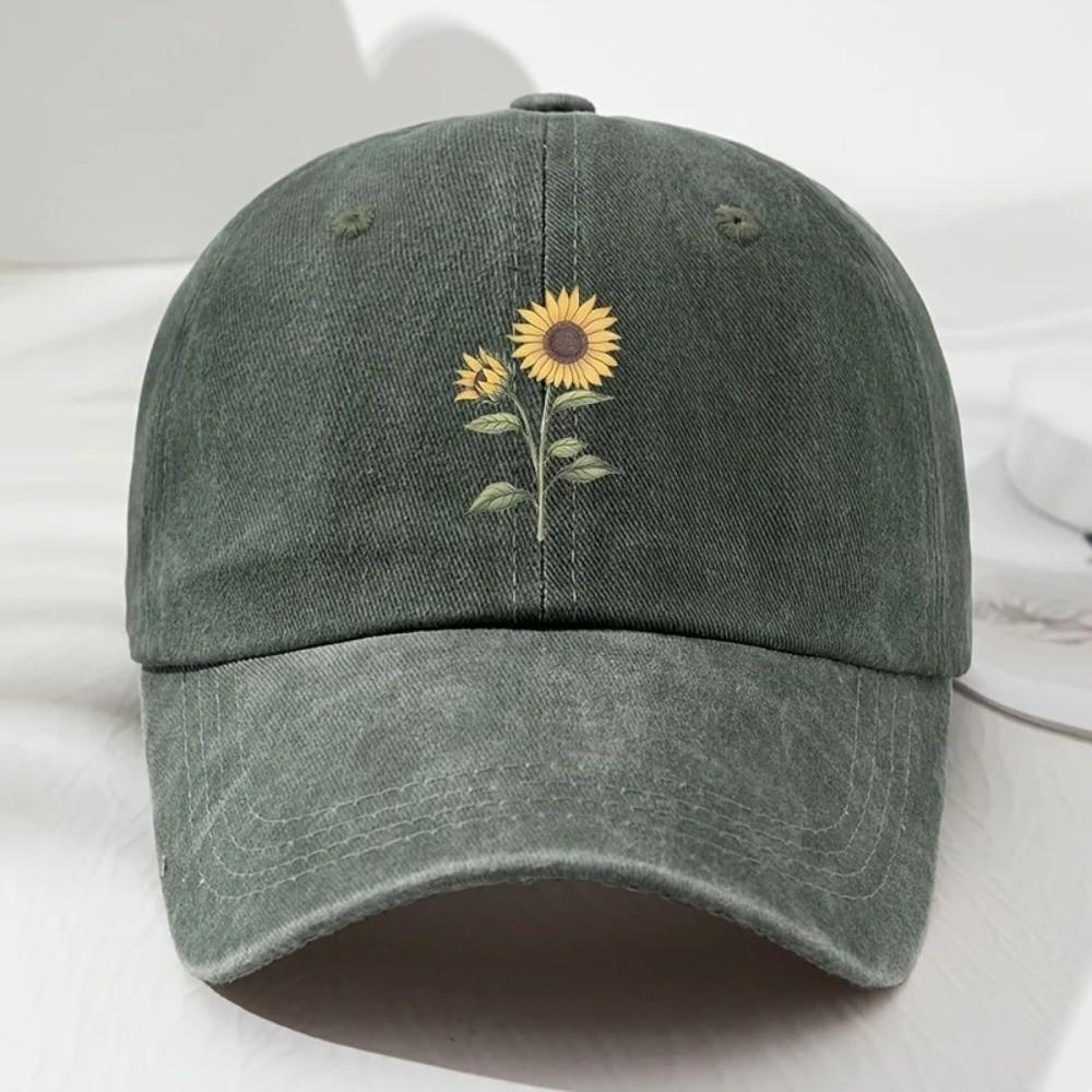 Sunflower Printed Baseball Cap Washed Cotton Sun Hat Vintage Dad Hat  For Women Man