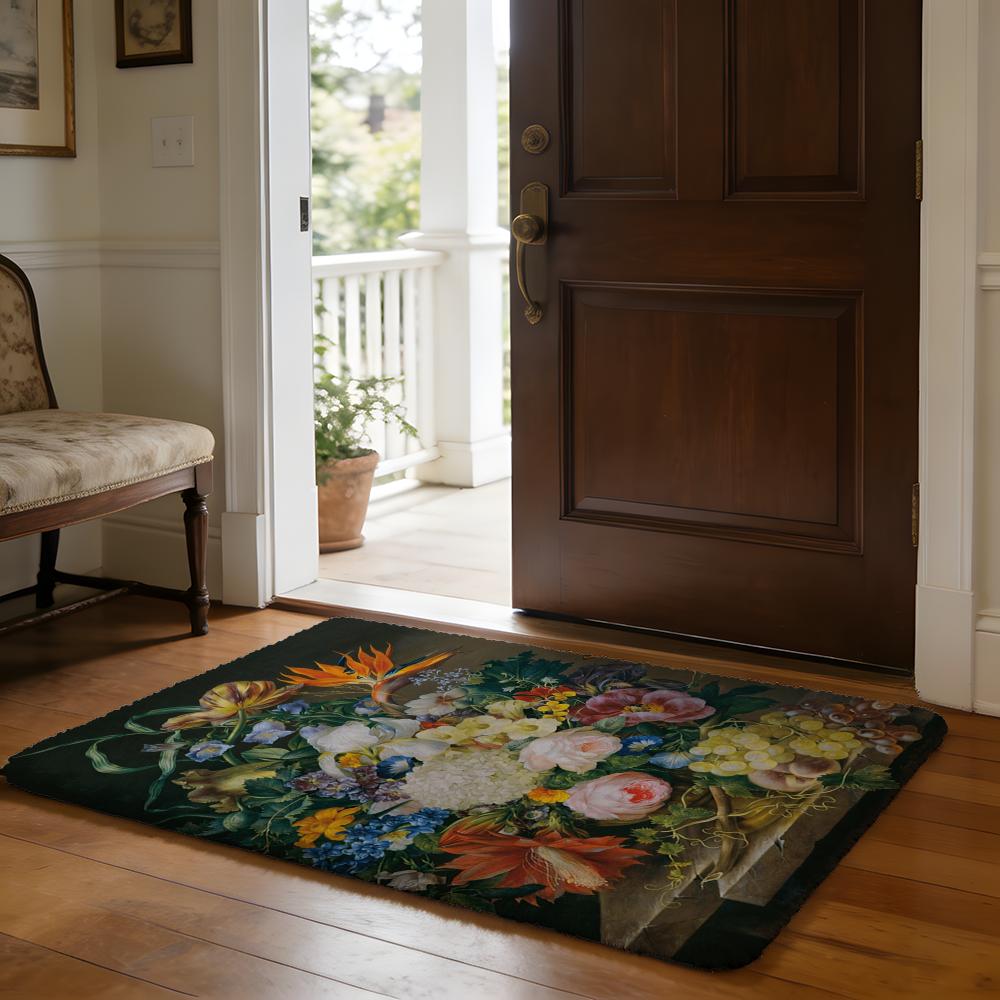 Advanced Flower Oil Painting Floor Mat Soft Flannel Absorbent Mat Non-Slip Rug Home Bedroom Bathroom