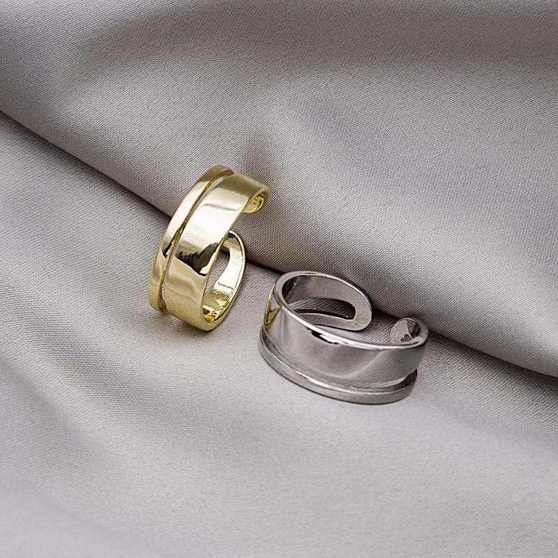 Bague Ouverte Double Couche Minimaliste Coréenne - Design Ligne Irrégulière Creuse pour Femmes