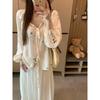 Kumikumi Gentle Style Apricot Embroidery Loose Shirts Women Clothes Summer Retro Thin Lace-up 3/4 Sleeve Top