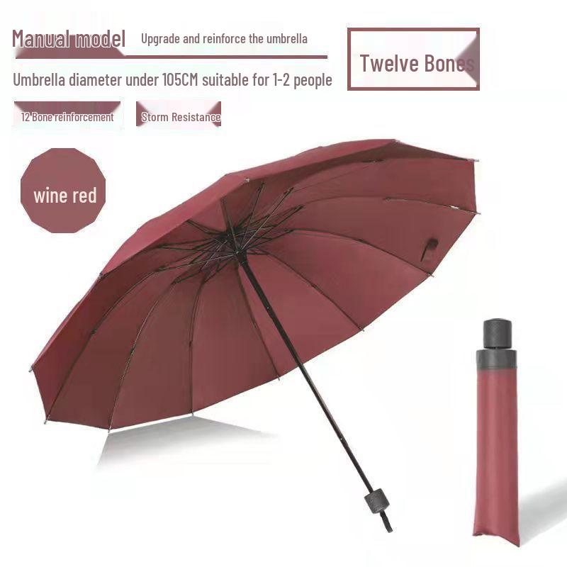 Dual-Use Extra Large Folding Umbrella - 12 Ribs for Sun and Rain Protection