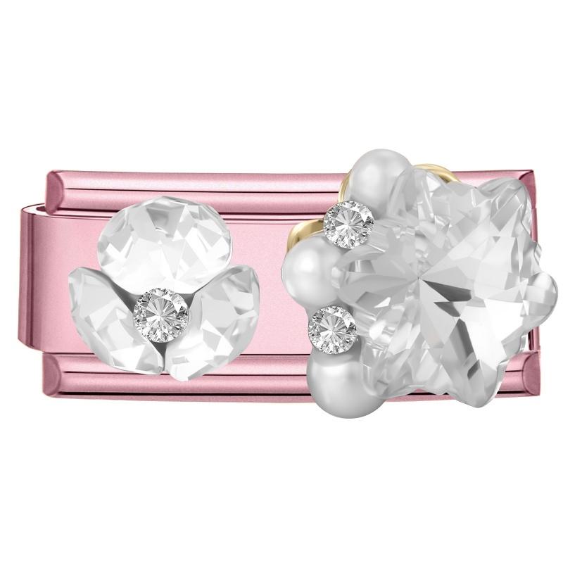 Romantic Pink Love Rose Butterfly Star Shell Zircon Long Italian Charm Links Fit 9mm Stainless Steel Bracelet DIY Making Jewelry