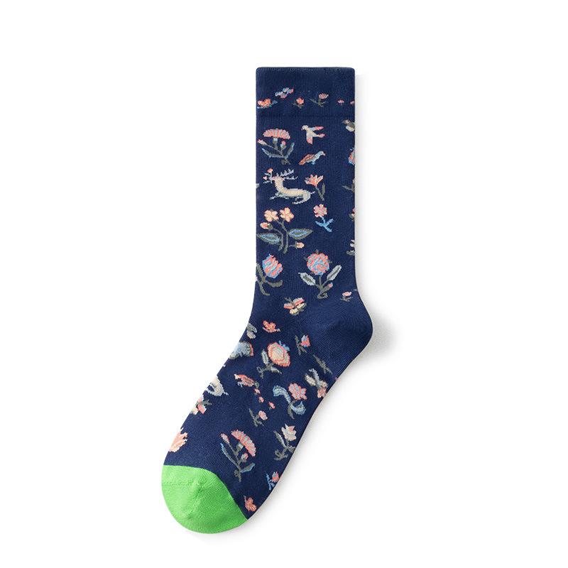 French Retro Abstract Oil Painting Mid-Calf Socks - Trendy Autumn/Winter High-Top Creative Combed Cotton for Women
