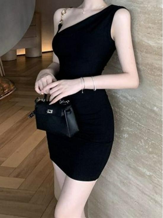 Elegant One-Shoulder Bodycon Little Black Dress