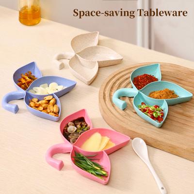 2Pcs Sauce Dish Leaves Shape Integrated Molding with Hanging Hole 3 Grids Korean BBQ Hot Pot