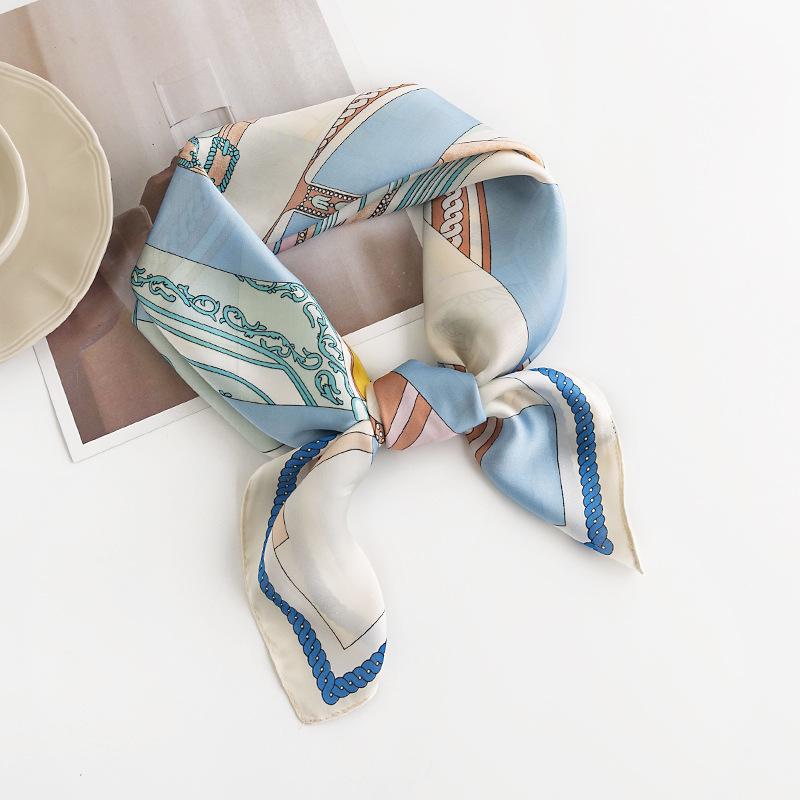 Geometric Flower Small Square Scarf For Women, Fresh And Sweet Professional Attire, Fashionable Color Matching Simulated Silk Scarf, Headscarf