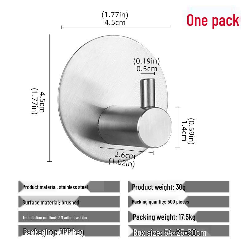 304 Stainless Steel Adhesive Clothes Hook - Punch-Free, Strong Hold, Behind-Door Mount