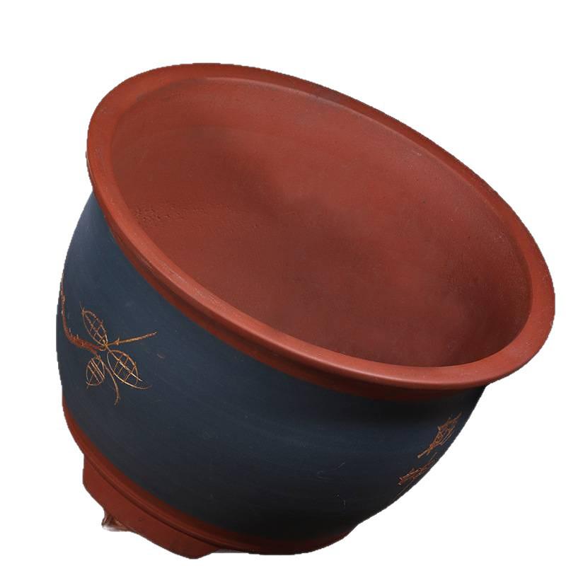 Extra Large Tall Purple Ceramic Flower Pot - High Cylinder Design