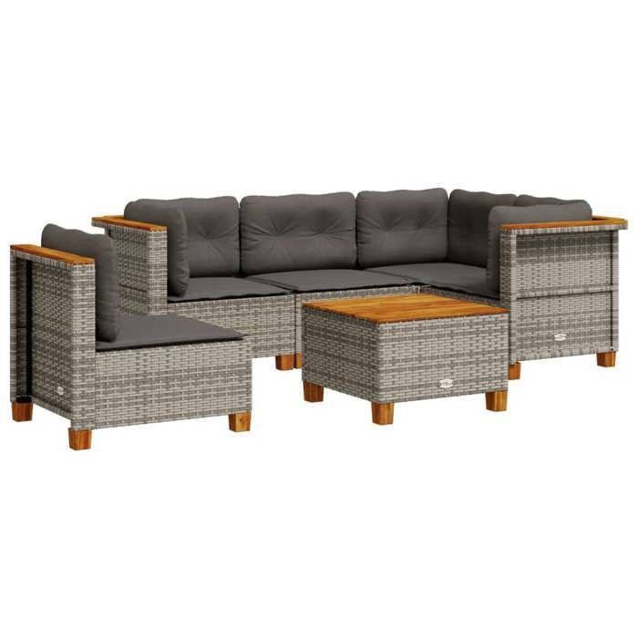 VidaXL Garden Lounge Set 6 Pcs with Grey Cushions Wicker 3261840
