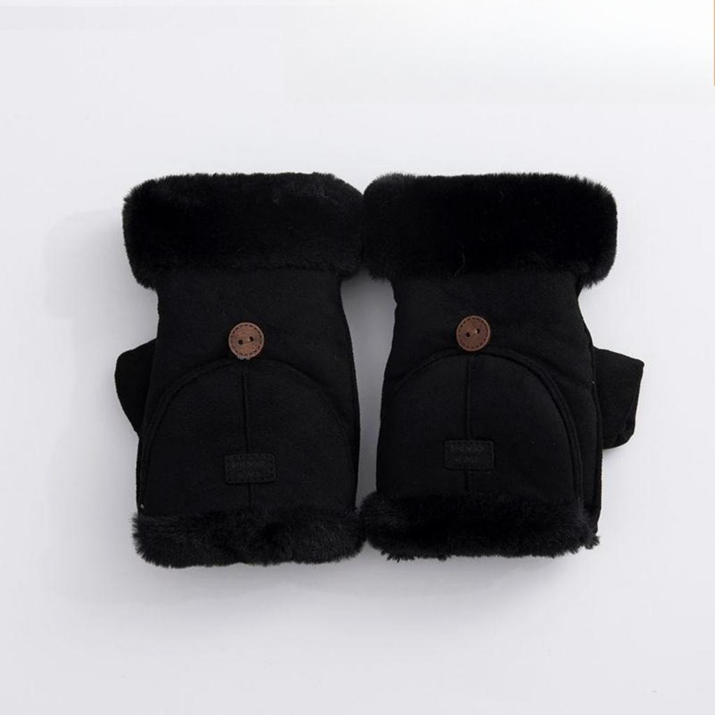 Cycling Gloves, Women's, Warm, Velvet, Thick, Flip, Half Finger Gloves