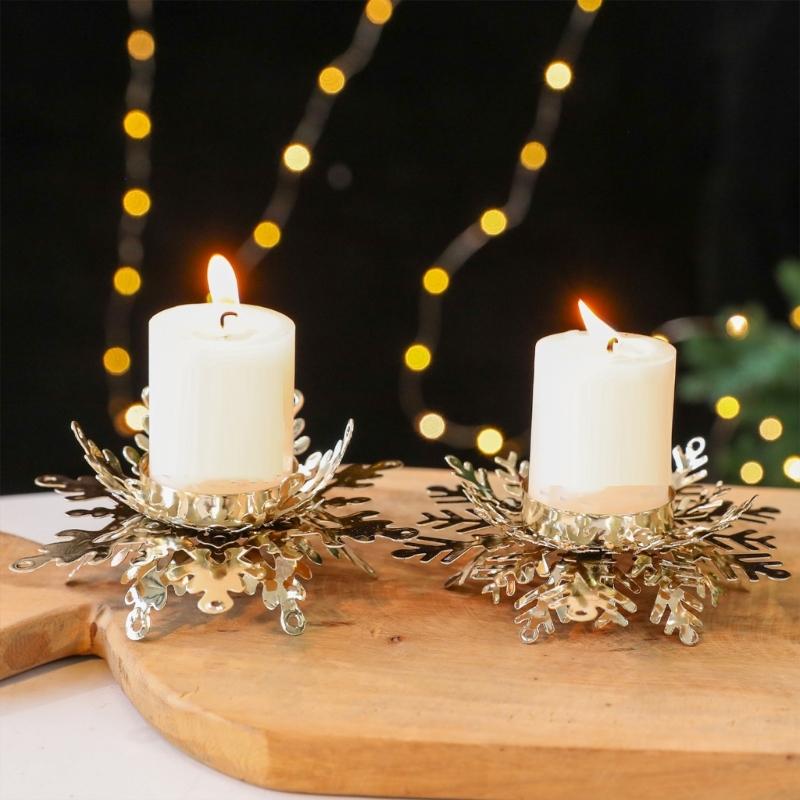 Iron Candle Holders Stand with Christmas Snowflake Star Butterfly Tree Pattern Candlestick for Home Tabletop Decoration