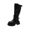 Cowhide thick-soled heightening small knight boots women's knee-high boots long boots belt buckles stacked boots cowboy boots