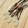 Natural White Chalcedony & Hetian Jade Leaf Pendant Necklace with Adjustable Rope