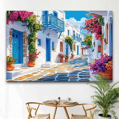 1 Piece Mediterranean Town Scenery Tapestry-Polyester Material, Ideal For Living Room & Bedroom Decoration-With Installation Kit