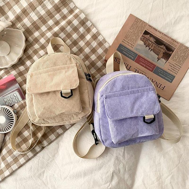 Women'S Mini Backpack  Solid Color Corduroy Small Simple Casual Traveling Large Capacity Durable Female'S Schoolbag