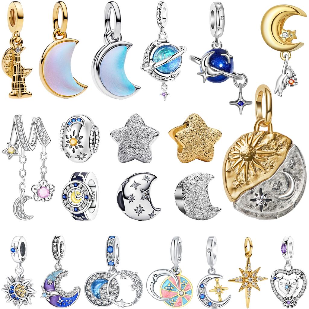 Original Copper Star & Moon Charms Earrings Ring Beads Pendant Fit Bracelet Necklace Diy Fine Jewelry Gift