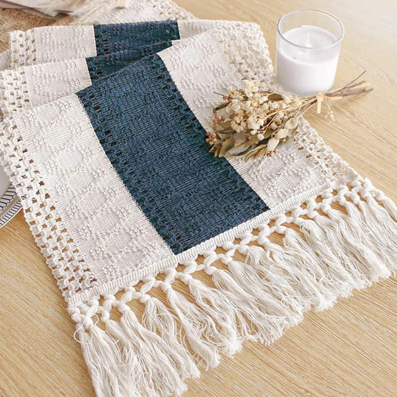 

Boho Blue Table Runner Inches Long Macrame Navy Table Runner Farmhouse Style Table Runner With Tassels For Party Bohemian Rustic One Size синий
